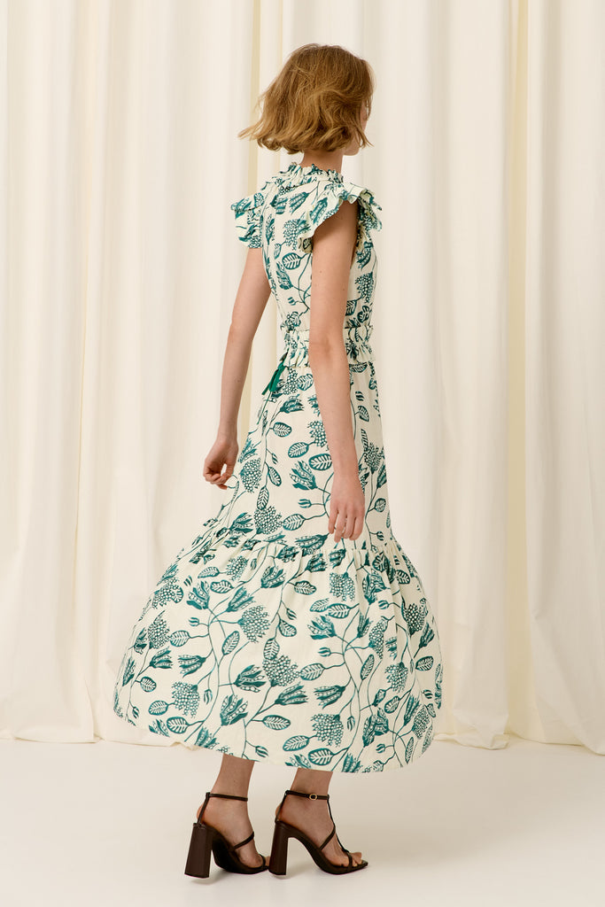 BLUE DUNAS RUFFLE DRESS
